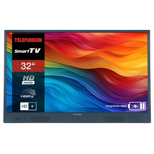 Telefunken 32 Zoll Fernseher tragbar mit Akku (HD Smart TV, Triple-Tuner, 6 Monate HD+ inkl.) blau