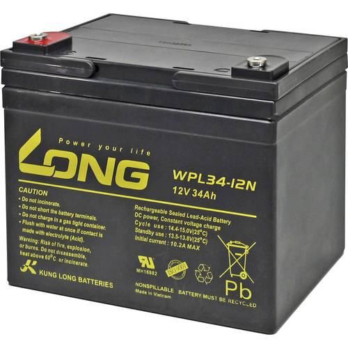 Long WPL34-12 WPL34-12 Bleiakku 12 V 34 Ah Blei-Vlies (AGM) (B x H x T) 197 x 170 x 131 mm M5-Schraubanschluss Geringe Selbstentladung, Wartungsfrei