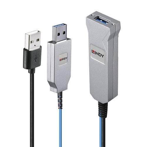 LINDY USB-Kabel USB 3.2 Gen1 (USB 3.0 / USB 3.1 Gen1) USB-A Stecker, USB-A Stecker, USB-A Buchse 30.00 m Blau, Silber 43345