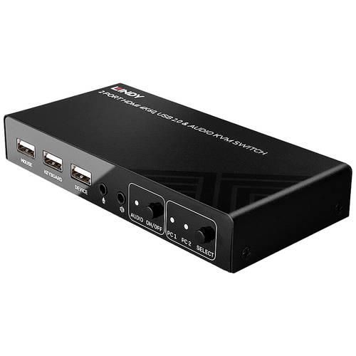 LINDY 2 Port KVM Switch HDMI 4K60, USB 2.0 & Audio 2 Port KVM-Umschalter HDMI 4096 x 2160 Pixel