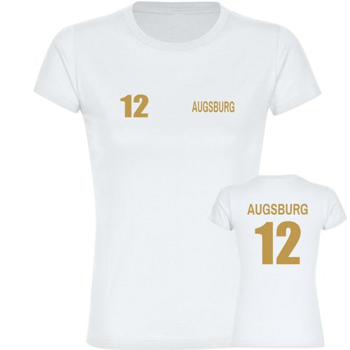 multifanshop Damen T-Shirt - Augsburg - Trikot Nummer 12 gold - Druck gold metallic - Frauen