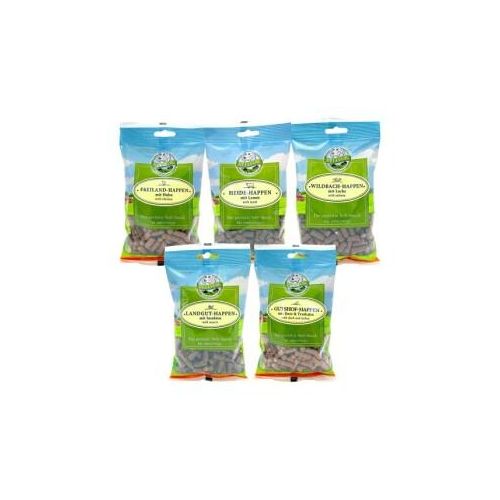 Bellfor Mix 5 Soft-snacks für Hunde - Freiland-Happen 200g + Heide-Happen 200g + Wildbach-Happen 200g + Landgut-Happen 200g + Gutshof-Happen 200g