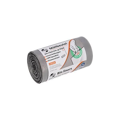 Deiss FIRST PLUS Müllbeutel, mit Tragegriff, LDPE, 14 µm, grau, B 500 x H 600 mm, 30 Liter, 1800 Stück