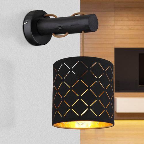 Textil-Wandlampe Clarke, schwarz-gold