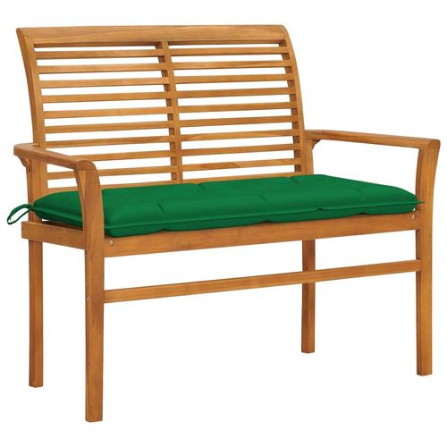 vidaXL Gartenbank mit Grüner Auflage 112 cm Massivholz Teak