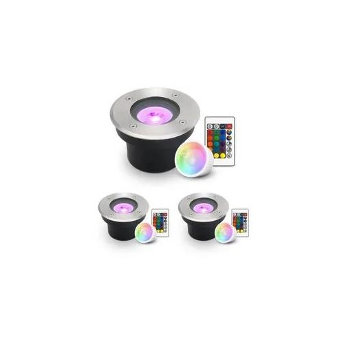 LED Bodeneinbaustrahler FLACH rund Edelstahl 230V IP67 - Leuchtmittel: 5W RGB+CC...