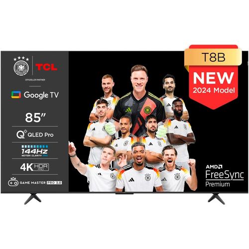 F (A bis G) TCL QLED-Fernseher Fernseher Multi-HDR, 144 Hz, Game Master, Dolby Vision, Apple TV Gr. 85, schwarz