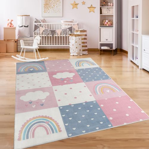 Kinderteppich PACO HOME "Eliz 396" Teppiche Gr. B: 160cm, 12mm, L: 220cm, pink Kinder Spielteppich, Patchwork-Muster, Motiv Regenbogen, Wolke, Herz