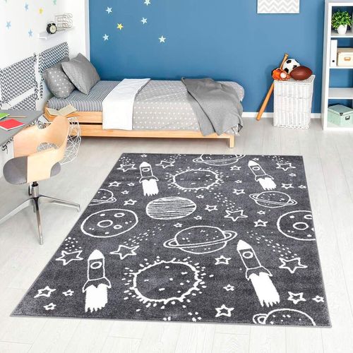 Kinderteppich CARPET CITY "ANIME912" Teppiche Gr. B: 160cm, 11mm, L: 230cm, grau Kinder Kinderzimmer Teppich Modern mit Mond, Blumen, Wolken, Creme, Multi