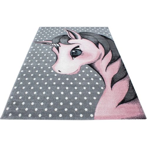 Kinderteppich AYYILDIZ TEPPICHE "Kids 590" Teppiche Gr. B: 80cm, 12mm, L: 150cm, pink (pink, grau) Kinder Einhorn Motiv, Kurzflor