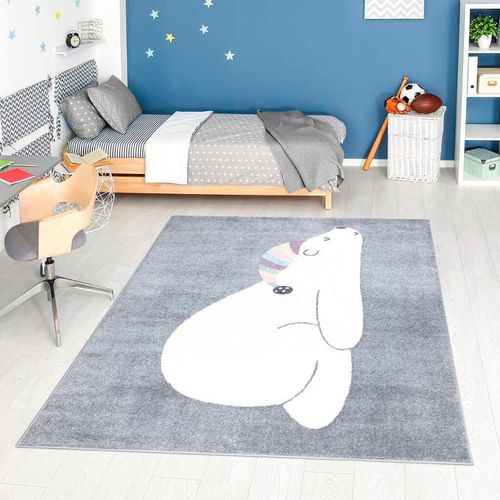 Kinderteppich CARPET CITY "ANIME921" Teppiche Gr. B: 190cm, 11mm, L: 280cm, grau Kinder Kinderzimmer Teppich Modern mit Mond, Blumen, Wolken, Creme, Multi