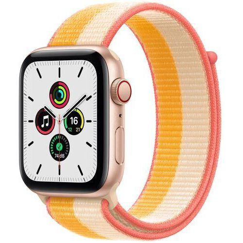 Apple Watch SE Aluminium 44 mm (2020) | WiFi + Cellular | gold | Sport Loop Gelb/Weiß