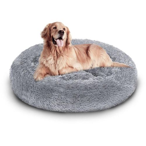 TolleTour Hundebett Hundebetten Katzenbett Hundekissen Plüsch Schlafplatz Hunde Haustierbett hellgrau 80cm