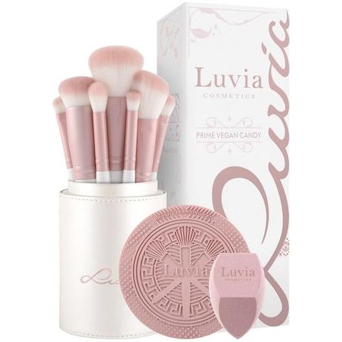 Luvia Cosmetics Pinsel Pinselset Prime Vegan Set Candy Kosmetikpinsel 7 Stk. + Make-up-Schwamm 1 Stk. + Reinigungspad 1 Stk. + Verschließbarer Pinselhalter 1 Stk.