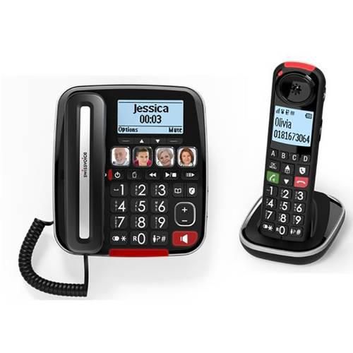 SwissVoice Xtra 3355 Combo Schnurgebundenes Seniorentelefon Anrufbeantworter, Foto-Tasten, Freisprechen, für Hörgeräte kompatibel, inkl. Mobilteil,