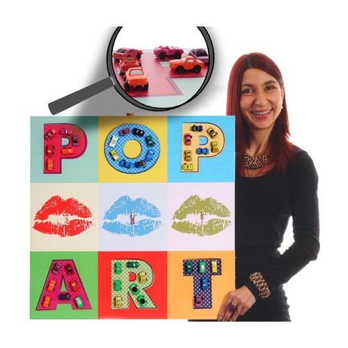 Wandbild Pop Art + Autos, Leinwandbild Gemälde 3D-Bild XL, 60x60cm