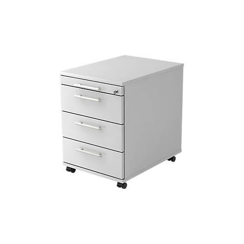 Rollcontainer ULM, 3 Schüben, 1 Utensilienauszug, B 428 x T 580 x H 590 mm, lichtgrau