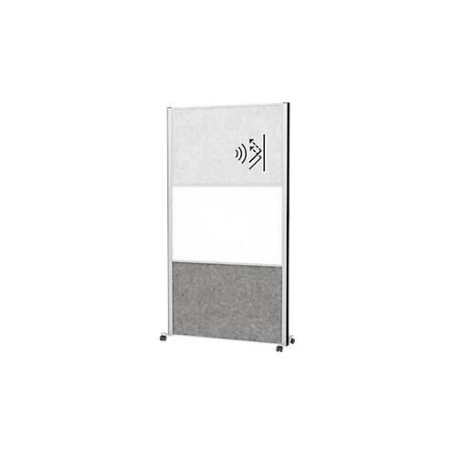 MAUL Stellwandsystem MAULconnecto, 1x Akustikvlies hell, 1x Akustikvlies dunkel, 1x Whiteboard, Klettverbindung, auf Rollen, H 1800 x B 1000 mm, silber