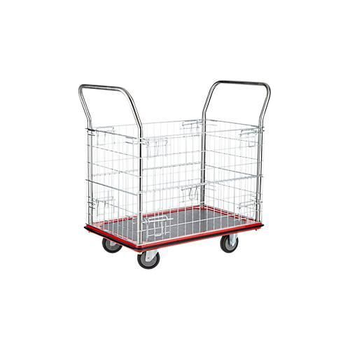 Schäfer Shop Select 213 Premium Plattformwagen mit Gitterrahmen, bis 370 kg, Kantenschutz, Gummimatte, schwarz/rot