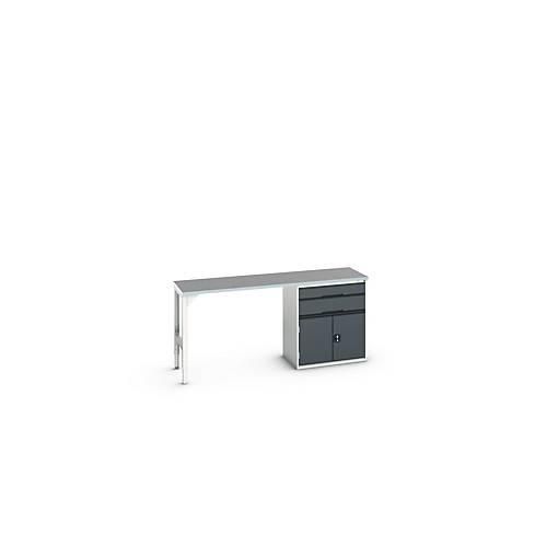 Unterbauwerkbank Bott verso, Linoleum-Platte, 2 Schubladen, 1 Tür, 1 Ablageboden, B 2000 x T 600 x H 930 mm, Lichtgrau / Anthrazitgrau