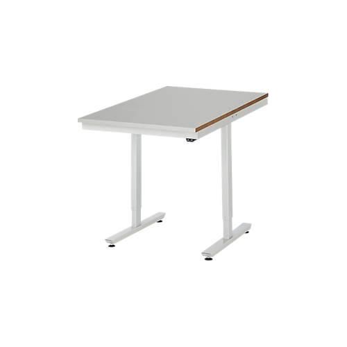 Rau Arbeitstisch Adlatus, elektrisch höhenverstellbar, 25 mm MDF-Platte, Edelstahlbelag, bis 150 kg, B 750 x T 1000 x H 720-1120 mm, silber/lichtgrau