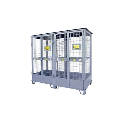 Justrite Gasflaschenlager, verzinkt, abschließbar, bis 18/24 Gasflaschen, B 2100 x H 2300 x T 960 mm, 310 kg, stahlgrau