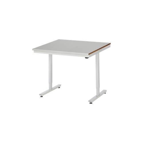 Rau Arbeitstisch Adlatus, elektrisch höhenverstellbar, 25 mm MDF-Platte, Edelstahlbelag, bis 150 kg, B 1000 x T 800 x H 720-1120 mm, silber/lichtgrau
