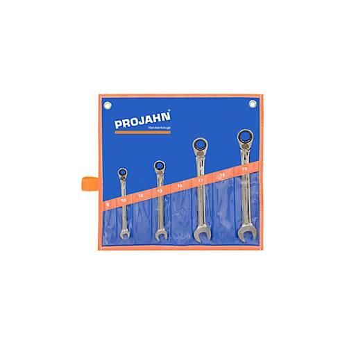 Ratschenschlüssel-Satz Projahn GearTech, 4-teilig, metrisch 10/13/17/19 mm, umschaltbar, 72 Zahn, in Rolltasche