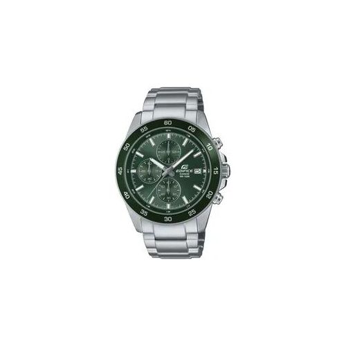 Chronograph CASIO EDIFICE Armbanduhren silberfarben (edelstahlfarben-grün) Herren Quarzuhr, Armbanduhr, Herrenuhr, bis 10 bar wasserdicht, Stoppfunktion