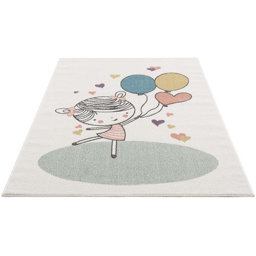 Kinderteppich CARPET CITY "Anime9393" Teppiche Gr. B: 160cm, 11mm, L: 230cm, beige (creme) Kinder Spielteppich Spielteppich, Mädchen, Herzen, Ballon, Weicher Flor, Pflegeleicht