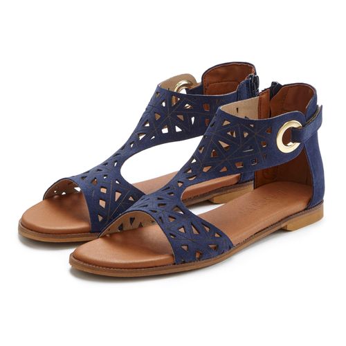 Sandale LASCANA Gr. 40, blau Damen Schuhe Sandalette, Sommerschuh aus hochwertigem Leder mit Cut-Outs