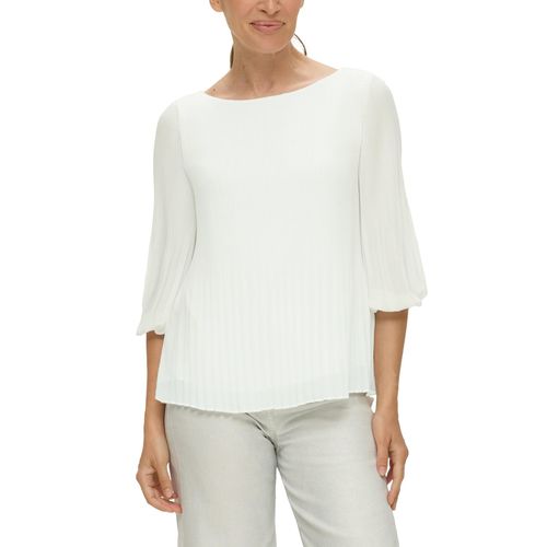 Klassische Bluse S.OLIVER BLACK LABEL, Damen, Gr. 42, weiß, Web, Obermaterial: 100% Polyester. Futter: 100% Viskose, unifarben, casual, bequem normal, U-Boot-Ausschnitt, Langarm elastischer Bund mit Gummizug, Blusen, mit Plisseefalten