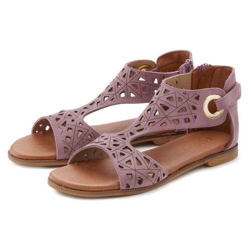 Sandale LASCANA Gr. 38, lila (flieder) Damen Schuhe Sandalette, Sommerschuh aus hochwertigem Leder mit Cut-Outs