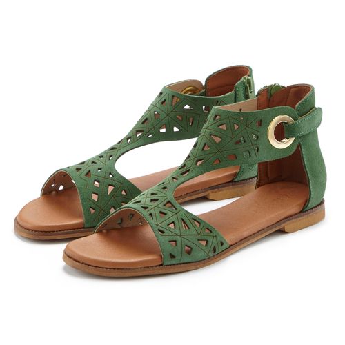 Sandale LASCANA Gr. 39, grün Damen Schuhe Sandalette, Sommerschuh aus hochwertigem Leder mit Cut-Outs