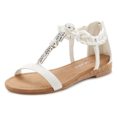 Sandale LASCANA Gr. 43, weiß Damen Schuhe Damenschuh Riemchensandale Sandale Sommerschuh Sandalette, mit Schmuckelementen VEGAN