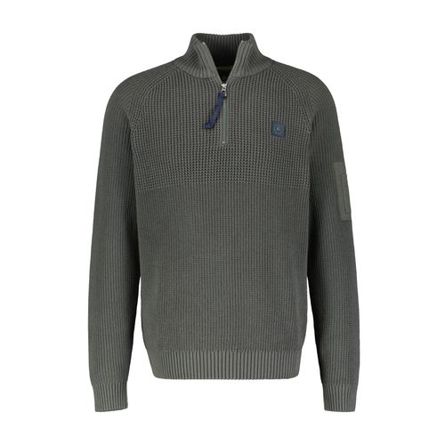 Troyer LERROS, Herren, Gr. L, grün (chilled olive), Rippstrick, Obermaterial: 100% Baumwolle, unifarben, casual, regular fit taillenbedeckt, ohne Ausschnitt, Langarm Rippbündchen, Pullover, mit Logostickerei