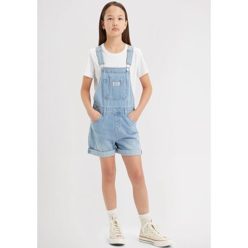 Latzhose LEVI'S KIDS, Mädchen, Gr. 14 (158), N-Gr, blau (clear skies), Denim/Jeans, Obermaterial: 100% Baumwolle, casual, regular fit kurz, Hosen, mit Knöpfen an der Taille for GIRLS