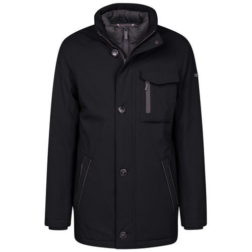 Langjacke BUGATTI, Herren, Gr. 48, blau (marine), 100% Polyester, unifarben, casual, regular fit, Langarm normaler Saum, Jacken, mit einrollbarer Kapuze