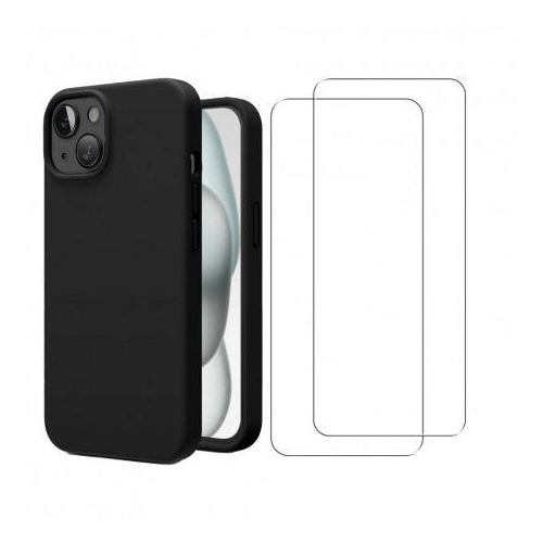 Hülle iPhone 15 und 2 schutzfolien - Silikon - Schwarz