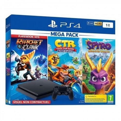 PlayStation 4 Slim 1000GB - Schwarz + Crash Team Racing + Spyro Reignited Trilogy + Ratchet & Clank