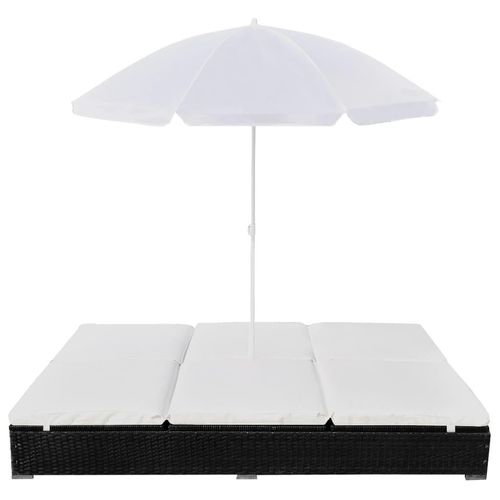 vidaXL Outdoor-Loungebett mit Sonnenschirm Poly Rattan Schwarz