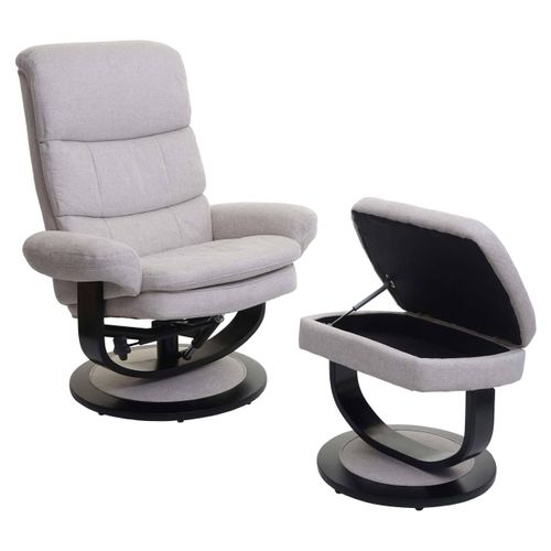 Relaxsessel MCW-C16, Fernsehsessel TV-Sessel Hocker mit Staufach, MVG- Stoff/Textil creme-beige