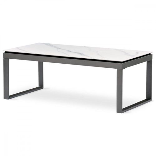 Konferenztisch, gesinterte Keramikplatte 120x60, weißer Marmor, graue Metallbeine