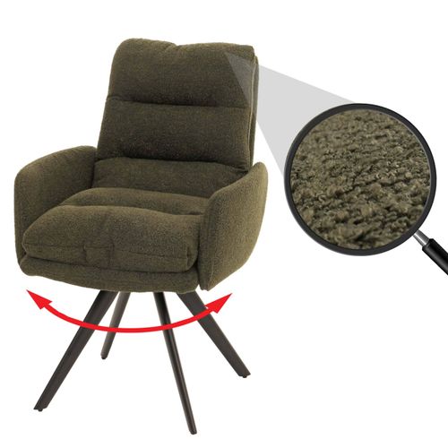 Esszimmerstuhl HWC-G66, Küchenstuhl Stuhl, drehbar Auto-Position Stoff/Textil Bouclé MVG grün, mit Armlehne