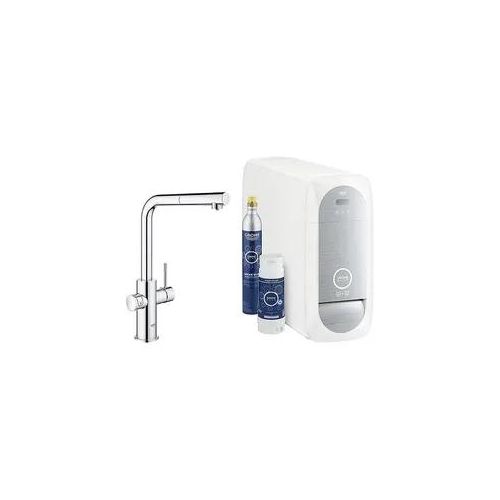 Spültischmischer Grohe Blue Home Starter Kit, herausziehbarer L-Auslauf, chrom mit Filter S-Size, CO2 Flasche und Kühler - 31539000