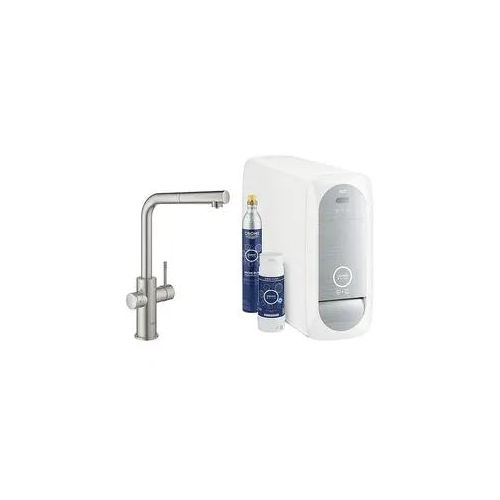 Spültischmischer Grohe Blue Home Starter Kit, herausziehbarer L-Auslauf supersteel mit Filter S-Size, CO2 Flasche und Kühler - 31539DC0