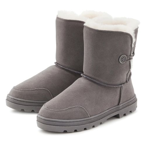 Winterstiefel LASCANA, Damen, Gr. 42, grau, Obermaterial: 100% Rindsleder. Futter: 100% Lammfell. Decksohle: 100% Lammfell. Laufsohle: 100% Synthetik, unifarben, casual, Schuhe, aus kuscheligem Lammfell, robuste Sohle, Winterstiefelette, Snowboots