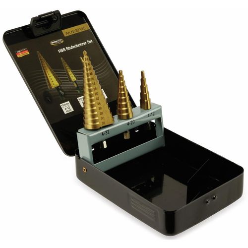 MASTERPROOF Stufenbohrer Satz 3 teilig, in Metallbox