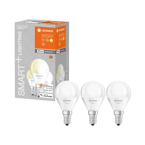 LEDVANCE LED-Lampe SMART+ WiFi Candle, B40, E14, EEK: F, 4,9 W, 470 lm, 2700 K, Smart, 0,5, 3 Stück