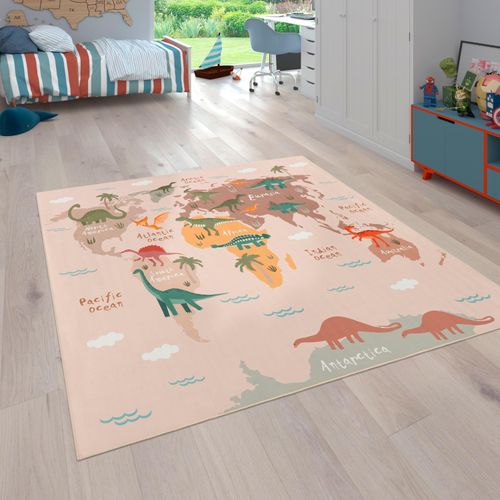 Paco Home Kinderteppich »Bino 583«, rechteckig, 4 mm Höhe, Spielteppich, Motiv Weltkarte & Dinosaurier, Kinderzimmer